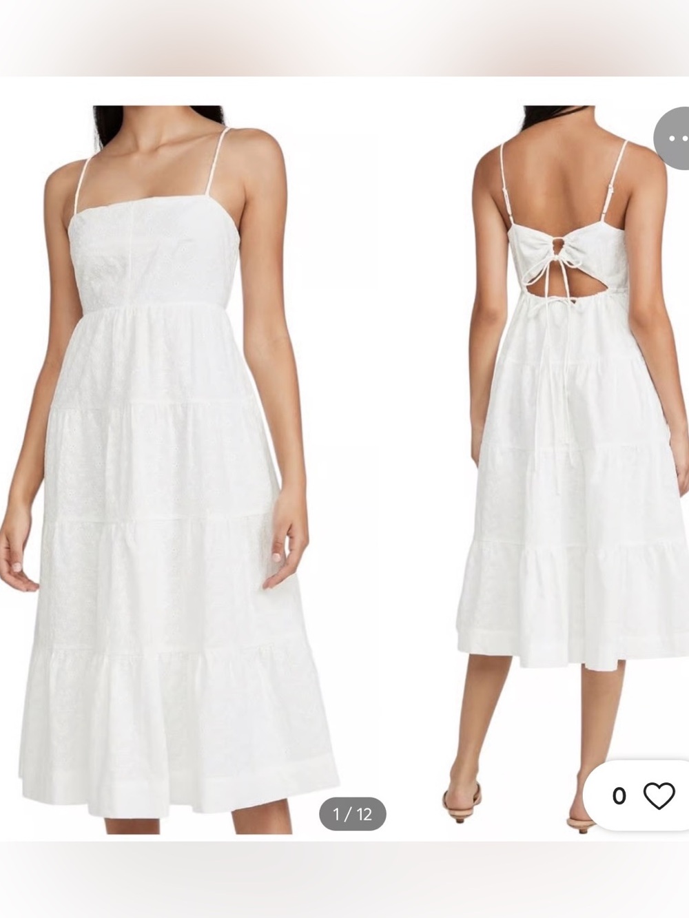 Line and Dot Eyelet Tiered Midi Dress Charlotte in White , M